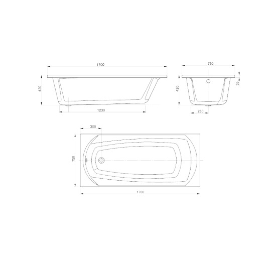 Акрилова ванна Devit Sigma 17075130N Ванна 170х75 мм, з ніжками та кріпл. панелі (2уп)