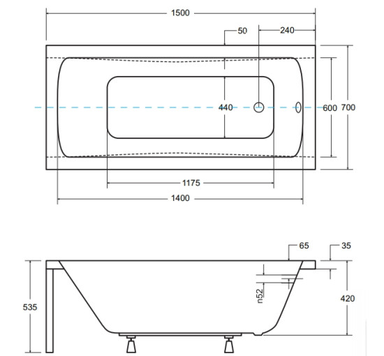 Акриловая ванна Besco Optima 150 150x70 без ножек