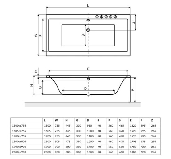 Ванна Акрилова Прямокутна Excellent Pryzmat 1700X755 (Waex.pry17Wh)