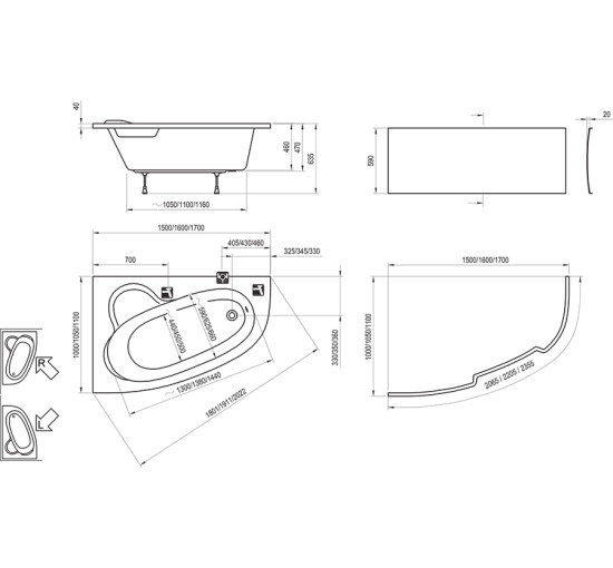Панель для ванны правая ASYMMETRIC II 170 R, RAVAK