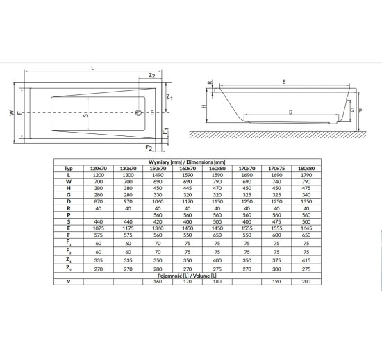 Ванна Radaway Mirella 180x80 +ніжки (WA1-48-180×080)