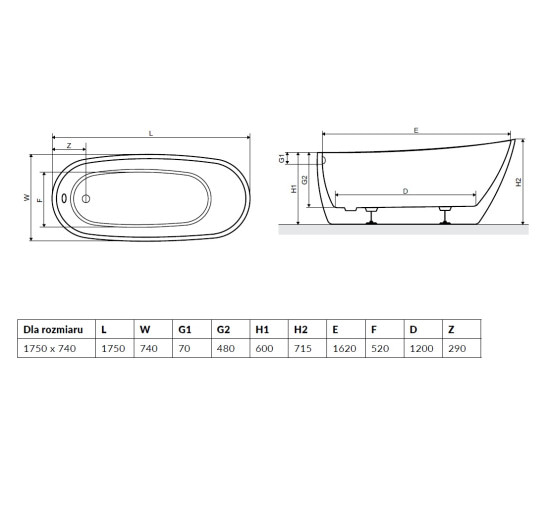 Ванна Radaway Sapientza 175×78 +ніжки (WA1-42-175×078U-BC)