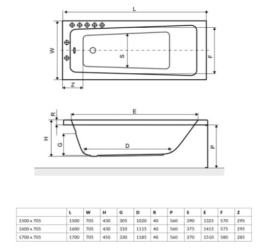 Ванна Акрилова Прямокутна Excellent Ava 1700X705 (Waex.ava17Wh)