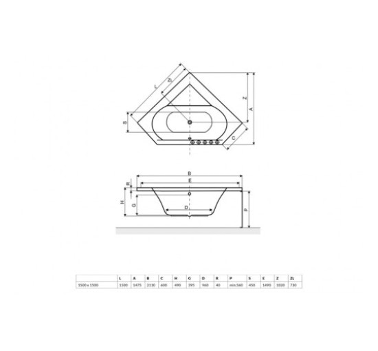 Ванна Акрилова Кутова Симетрична 1500X1500 Excellent Supreme (Waex.sup15Wh)