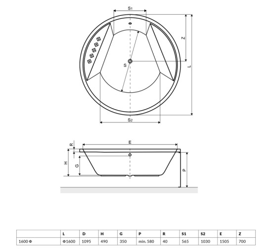 Ванная Radaway Meteora Ø160 +ножки (WA1-39-160U)