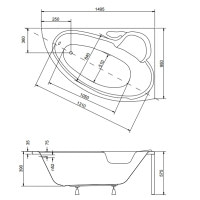 Ванна акрилова асиметрична Besco Bianka 150 права 150x95 без ніжок