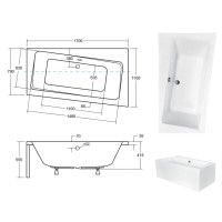 Ванна акрилова асиметрична Besco Infinity 170 права 170x110 без ніжок