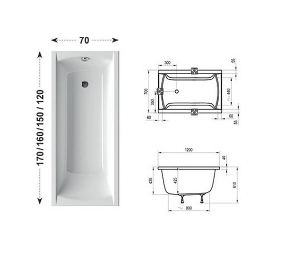 Ванна Ravak Classic 120x70 прямоугольная (C861000000)