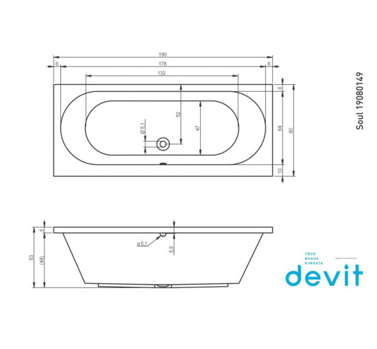 Акриловая ванна Devit Soul 19080149 190х80 см