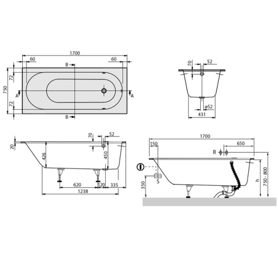 Ванна Villeroy & Boch Oberon 170х75 (UBQ170OBE2V-01)