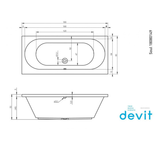 Акрилова ванна Devit Soul 18080149 180х80 см