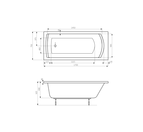 Ванна акриловая Roca Linea 170x75 (A24T042000)