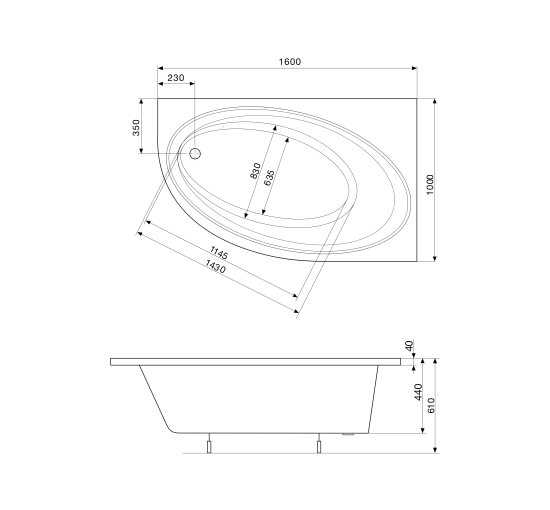 Ванна акриловая Roca Orbita 160x100 правая (A24T225000)