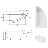 Ванна акриловая ассиметричная Besco Praktika 140 левая 140x70 без ножек