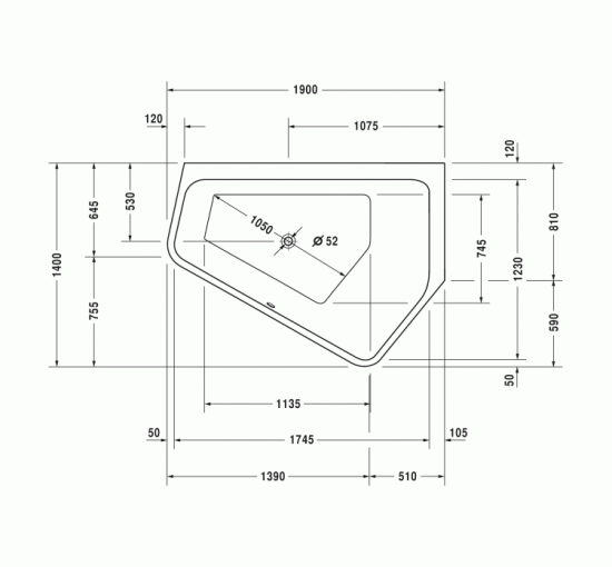 Ванна кутова Duravit PAIOVA 5 права 190x140 см (700393000000000) вбудована