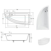Ванна акриловая ассиметричная Besco Praktika 140 права 140x70 без ножек