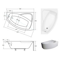 Ванна акриловая ассиметричная Besco Rima 130 права 130x85 без ножек