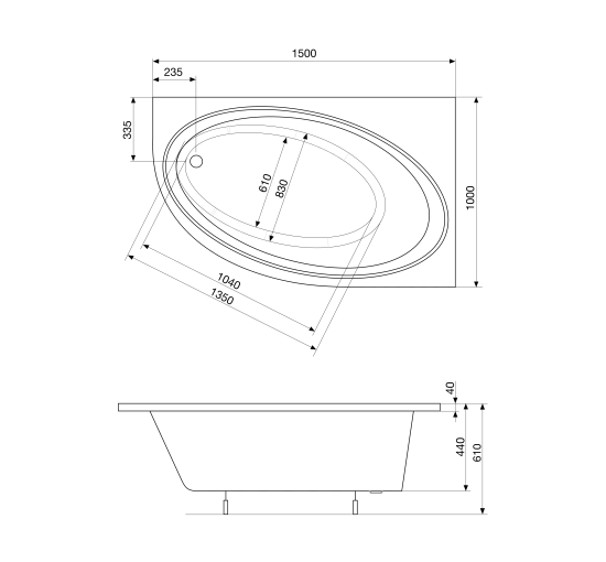 Ванна акрилова Roca Orbita 150x100 права (A24T209000)