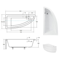 Ванна акрилова асиметрична Besco Praktika 150 ліва 150x70 без ніжок