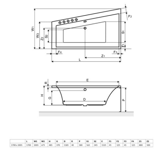 Ванна Акрилова Кутова Excellent Sfera Ліва 1700X1000 (Waex.sfl17Wh)