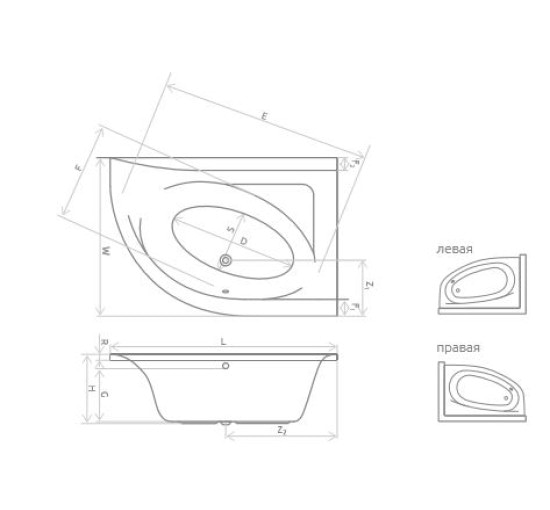 Ванная Radaway Мистра 170x110 R + ножки (WA1-07-170x110R)