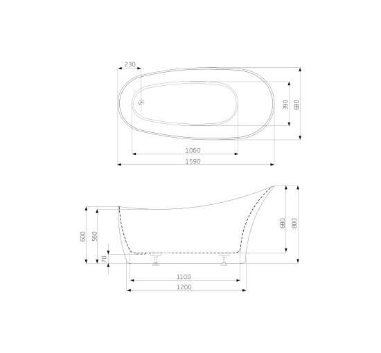 Ванна акриловая отдельностоящая Roca Dignity 159x70 (A24T441000)