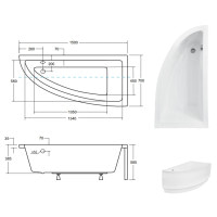 Ванна акрилова асиметрична Besco Praktika 150 права 150x70 без ніжок