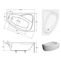 Ванна акриловая ассиметричная Besco Rima 140 права 140x90 без ножек