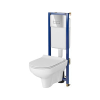 Комплект в621 tech line base, підвісний унітаз city cleanon, дюропластове сидіння, кнопка base smart глянцевий хром Cersanit