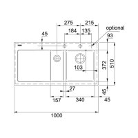 Кухонная мойка Franke Mythos MTK 651-100 (124.0335.868) керамическая - врезная - цвет Оникс крыло слева