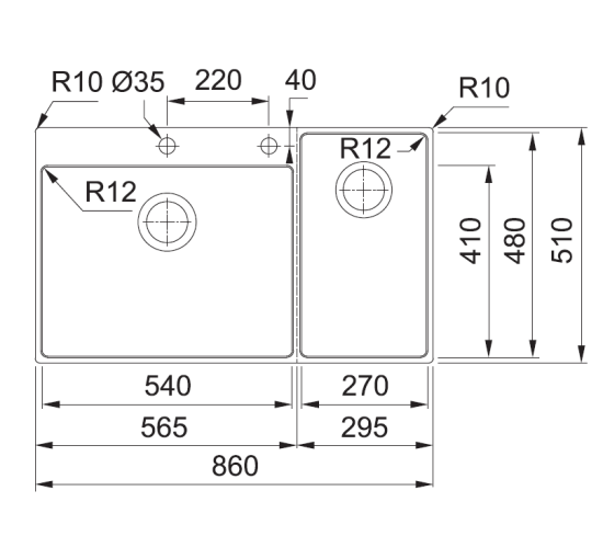 Кухонна мийка Franke BWX 220-54-27 TL WCR (127.0538.259) мала чаша праворуч нержавіюча сталь - монтаж врізний або у рівень зі стільницею - полірована