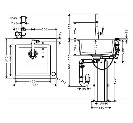 Кухонная мойка Hansgrohe C51-F450-01 Сombi 560x510 со смесителем Select Chrome (43212000)