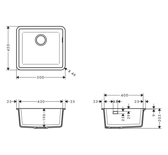 Кухонна мийка Hansgrohe S510-U450 під стільницю 500х450 Stonegrey (43431290)