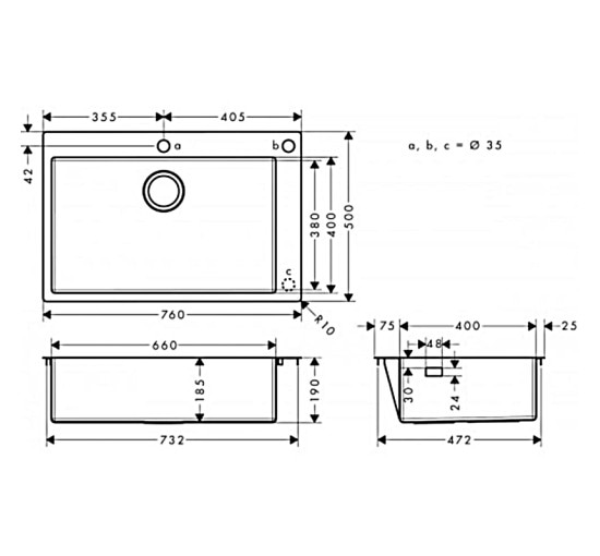 Кухонная мойка Hansgrohe S712-F660 на столешницу 760х500 стальная (43308800) Stainless Steel