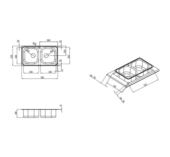 Кухонна мийка з двома чашами Qtap 7843-B 0,8 мм Micro Decor (QT7843BMICDEC08)