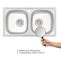 Кухонна мийка з двома чашами Qtap 7843-B 0,8 мм Micro Decor (QT7843BMICDEC08)