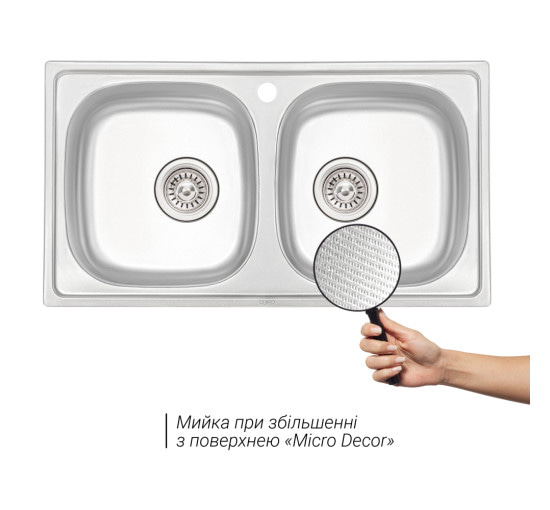 Кухонна мийка з двома чашами Qtap 7843-B 0,8 мм Micro Decor (QT7843BMICDEC08)