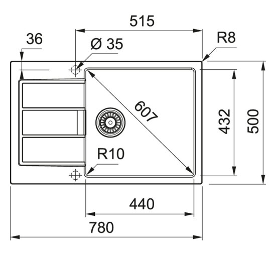 Кухонная мойка Franke Sirius 2.0 S2D 611-78 XL (143.0621.335) из тектонайта - врезная - оборотная - цвет Черный (2 отверстия)