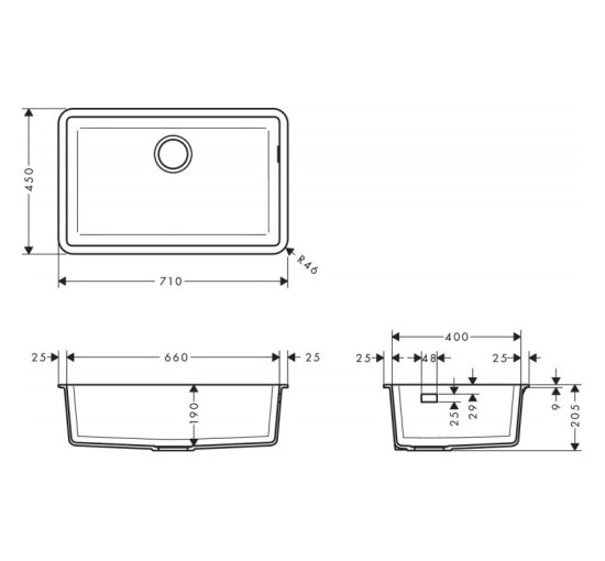 Кухонная мойка Hansgrohe S510-U660 под столешницу 710х450 Concretegrey (43432380)