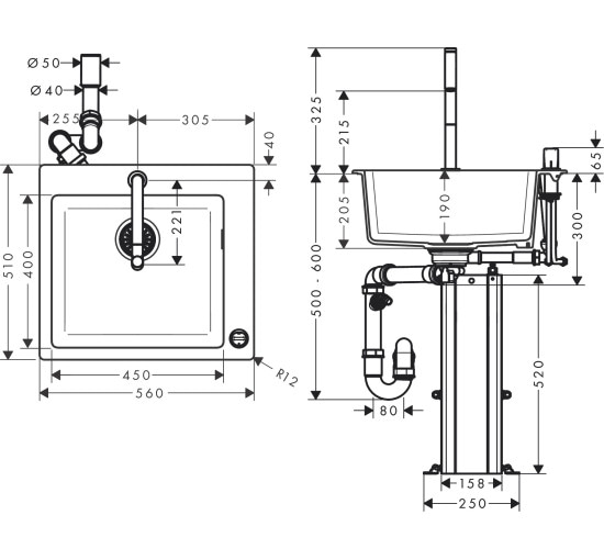 Кухонна мийка Hansgrohe C51-F450-06 Сombi 560x510 Select зі змішувачем Chrome (43217000)