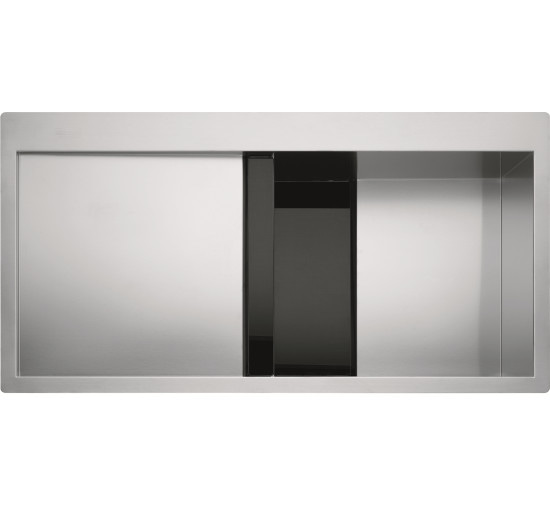 Кухонная мойка Franke Crystal Line CLV 214 (127.0306.387) полированная - монтаж врезной или в уровень со столешницей - нержавеющая сталь / Черное стекло крыло слева