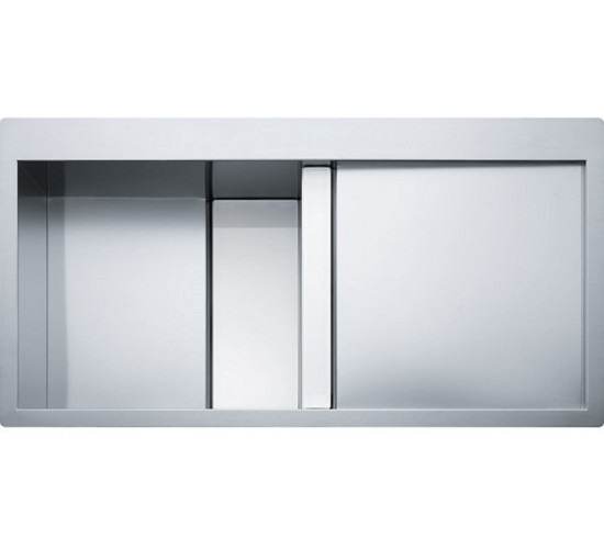 Кухонная мойка Franke Crystal Line CLV 214 (127.0306.411) полированная - монтаж врезной или в уровень со столешницей - нержавеющая сталь / Белое стекло крыло справа