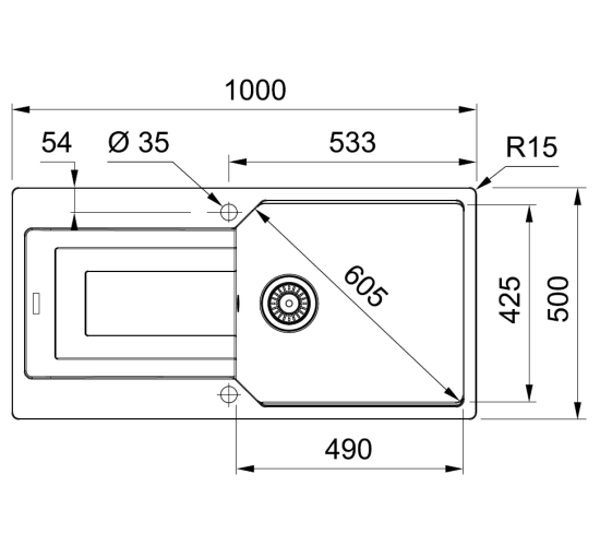 Кухонная мойка Franke Urban UBG 611-100 XL (114.0574.931) гранитная - врезная - оборотная - цвет Оникс - (пластиковый коландер в комлекте)