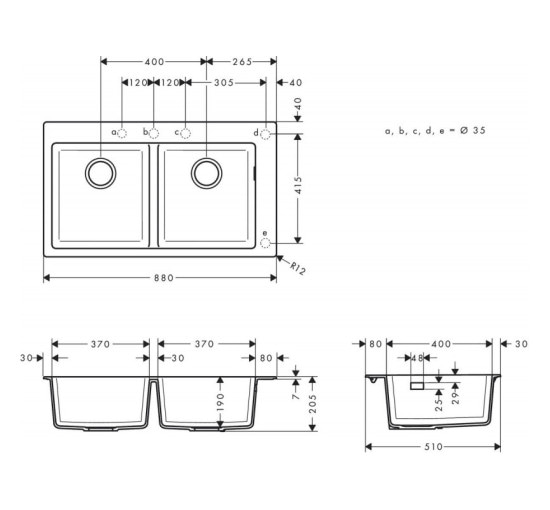 Кухонная мойка Hansgrohe S510-F770 770х510 на две чаши 370/370 Concretegrey (43316380)