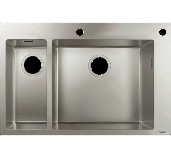 Кухонна мийка Hansgrohe S712-F655 на стільницю 2х35Ø 755х500 дві чаші 180/450 (43310800) Stainless Steel