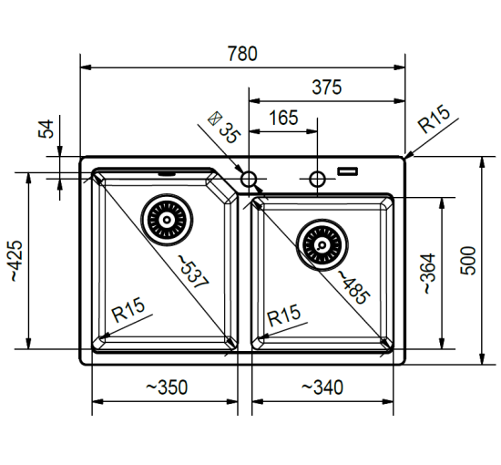 Кухонная мойка Franke Urban UBG 620-78 (114.0574.973) гранитная - врезная - цвет Серый камень (пластиковый коландер в комлекте)