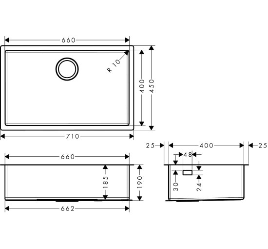Кухонна мийка Hansgrohe S719-U660 під стільницю 710х450 сталь (43428800) Stainless Steel