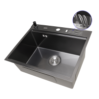 Мийка для кухні чорна з нержавійки з PVD покриттям багатофункціональна Nett NB-5747