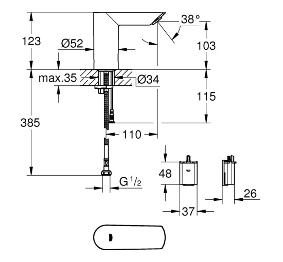 Кран для раковины бесконтактный Grohe BauCosmopolitan E 36452000