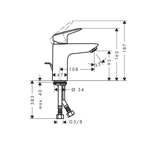 Смеситель Hansgrohe Logis 100 для умывальника LowFlow 3.5 л/мин со сливным гарнитуром (71104000)